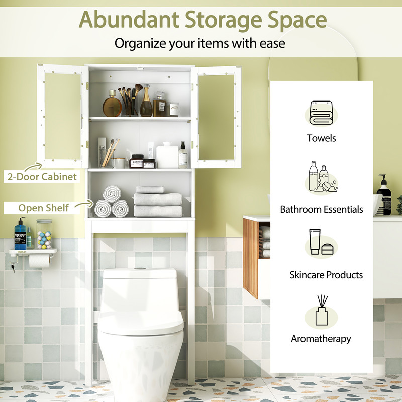 Over the Toilet Bathroom Storage Cabinet with Adjustable Shelf Space-Saving Organizer