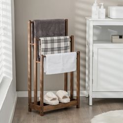 freestanding towel rack 3 bar hand towel drying stand with bottom storage shelf