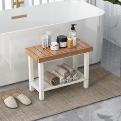 heavy duty hdpe shower chair with storage shelf & anti-slip foot pads