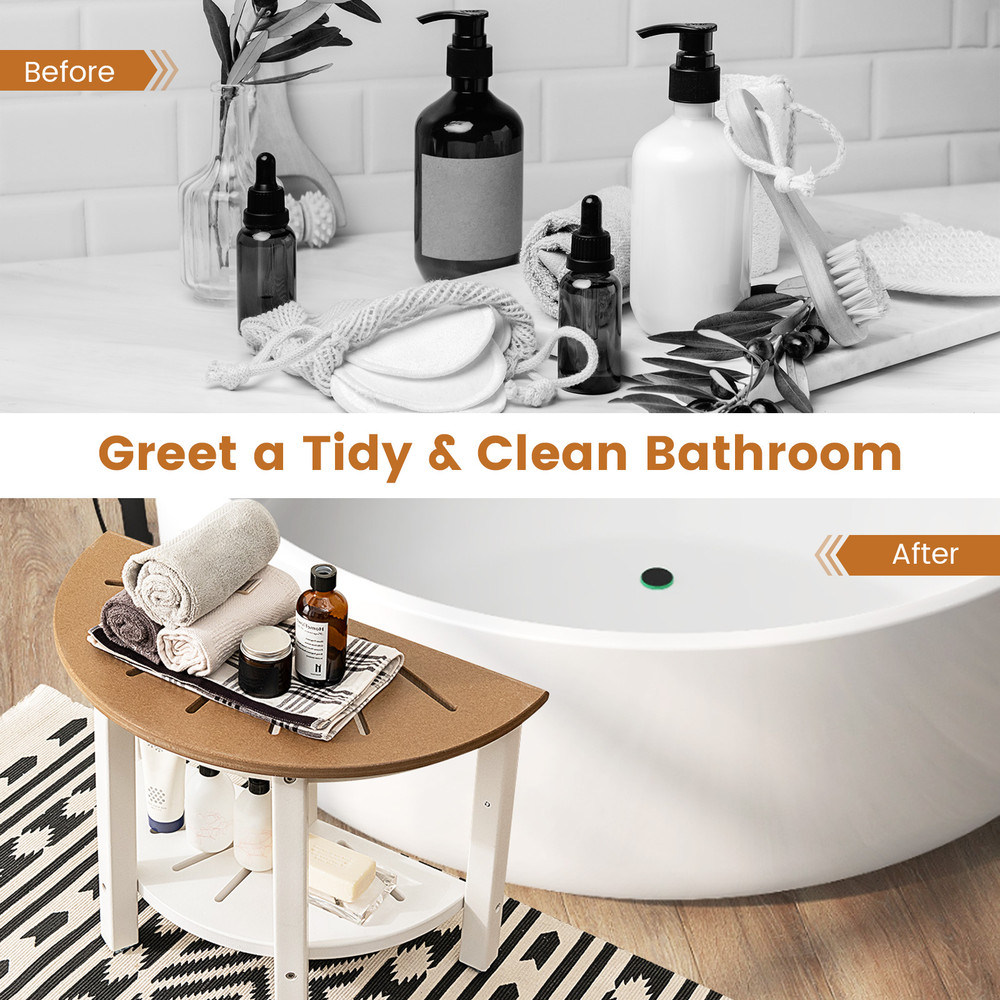 Heavy Duty HDPE Shower Bench with Storage Shelf 330lb Capacity Waterproof Stool for Bathroom/Spa