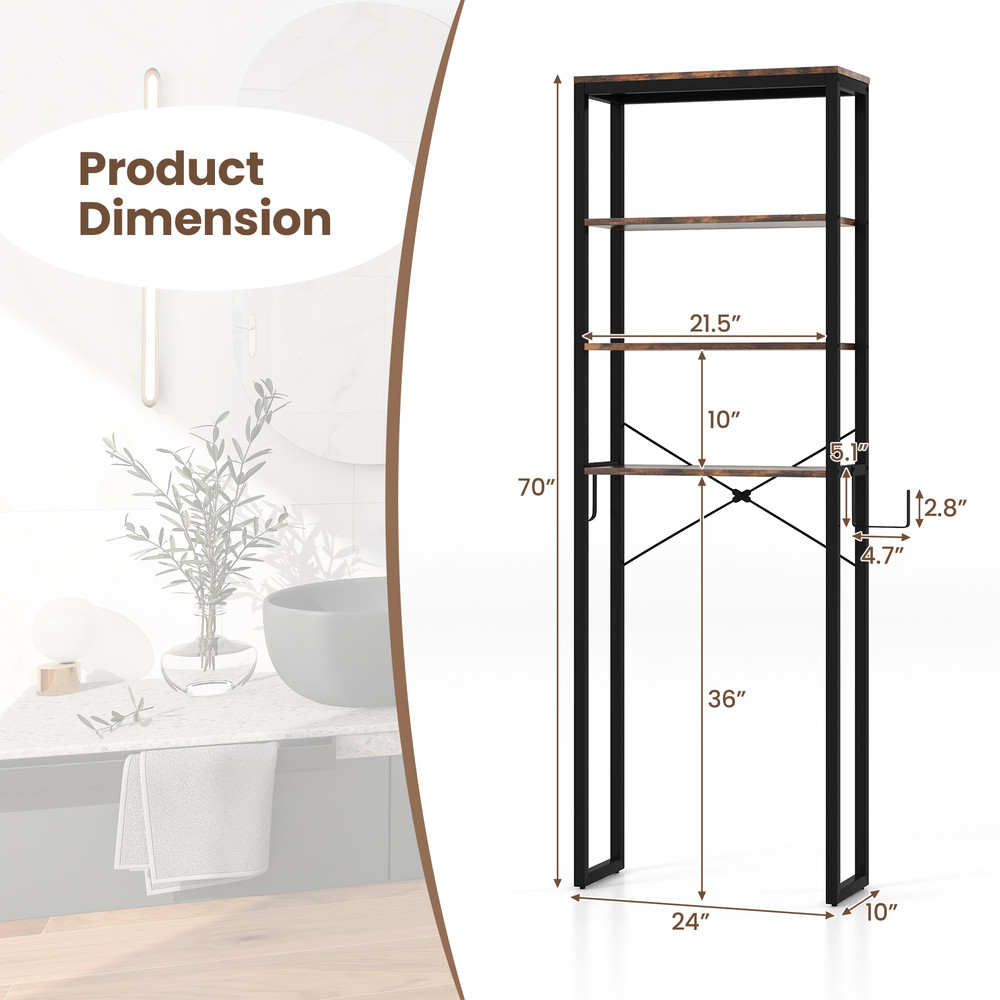Over the Toilet Storage Rack 4-Tier Space-Saving Bathroom Organizer for Small Apartments