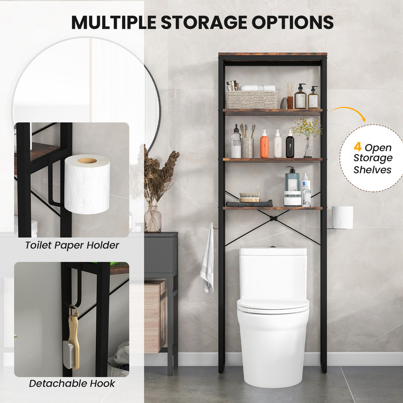 Over the Toilet Storage Rack 4-Tier Space-Saving Bathroom Organizer for Small Apartments