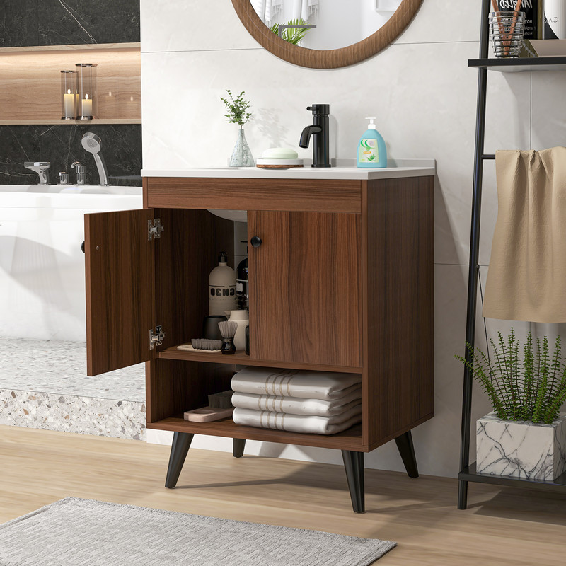Bathroom Vanity with Sink & Storage Elegant Wooden Cabinet for Bathroom Upgrade