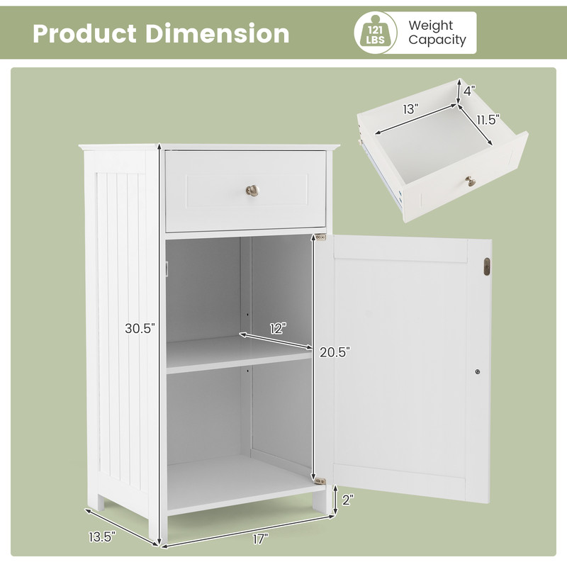 Single Door Bathroom Cabinet with Drawer Adjustable Shelf Storage for Apartment Living & Bathroom Upgrade