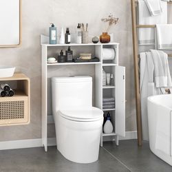 bathroom storage cabinet space-saving single door organizer with adjustable shelves & toilet paper holder
