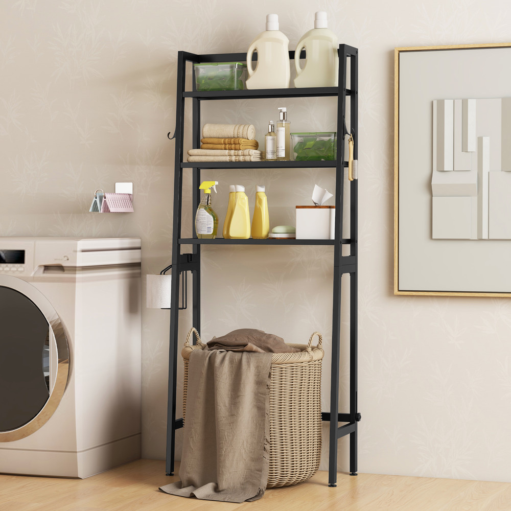 3 Tier Over Toilet Storage Shelf with Adjustable Bottom Bar Space-Saving Bathroom Organizer
