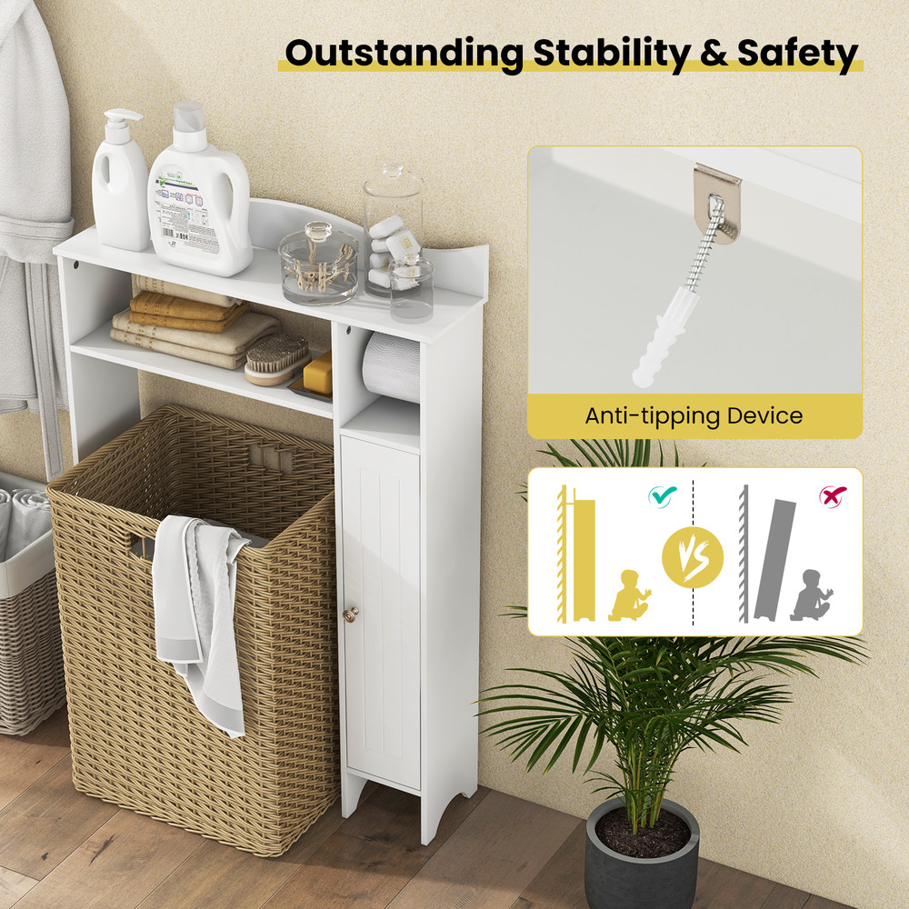 Bathroom Storage Cabinet Space-Saving Single Door Organizer with Adjustable Shelves & Toilet Paper Holder