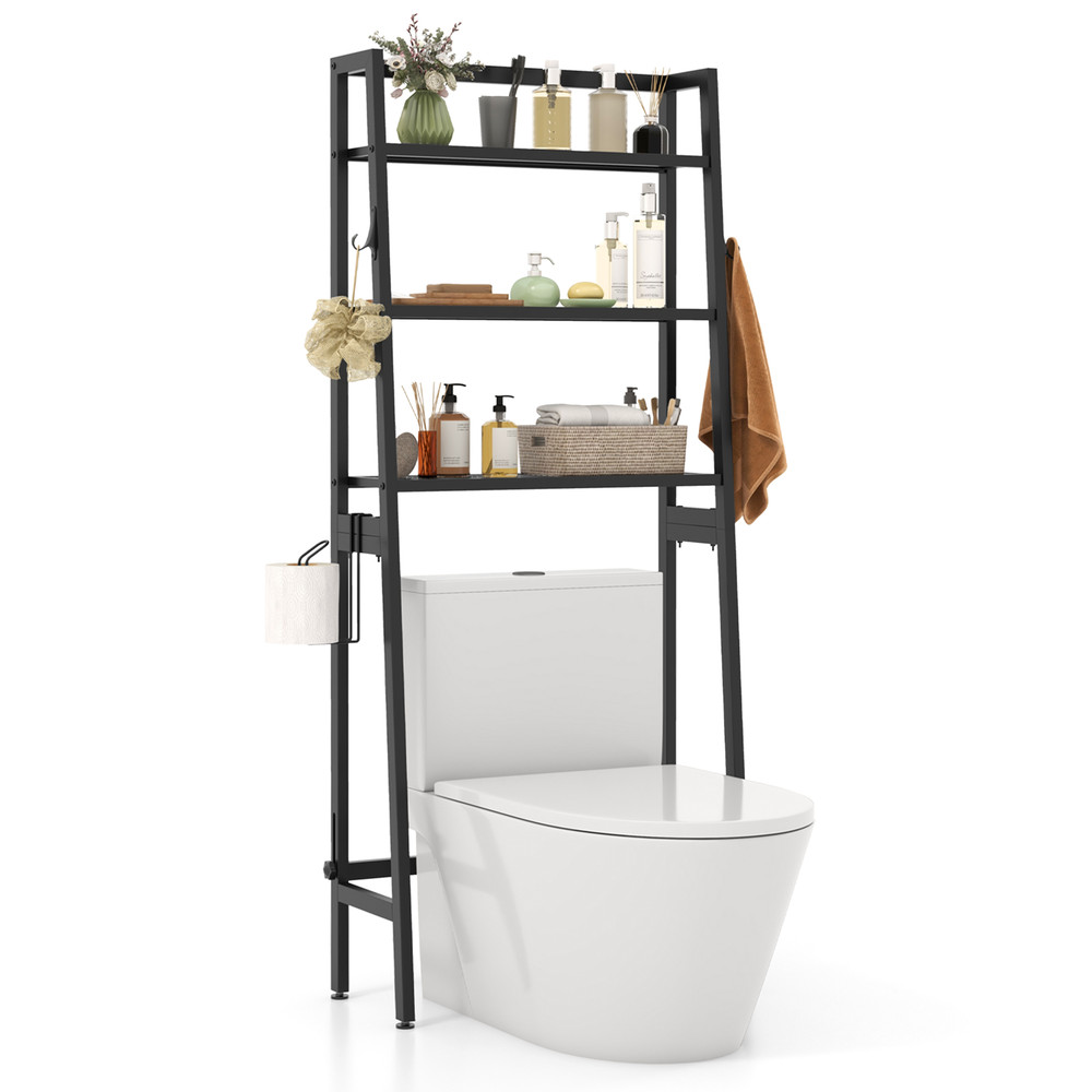 3 Tier Over Toilet Storage Shelf with Adjustable Bottom Bar Space-Saving Bathroom Organizer