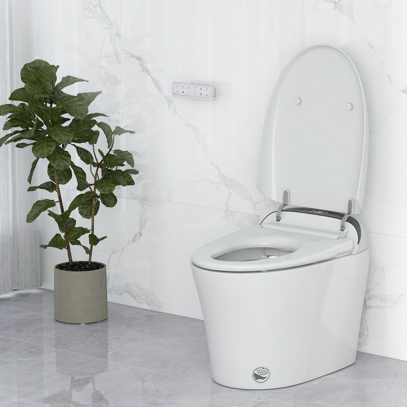 One Piece Elongated Smart Toilet Bidet with Heated Seat, Dual Flush (1.28 GPF) & LED Display