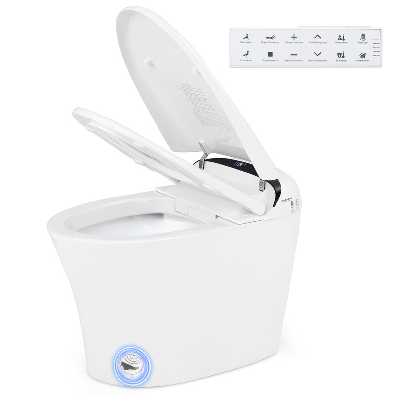 One Piece Elongated Smart Toilet Bidet with Heated Seat, Dual Flush (1.28 GPF) & LED Display