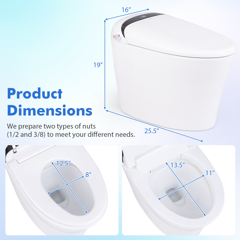 One Piece Elongated Smart Toilet Bidet with Heated Seat, Dual Flush (1.28 GPF) & LED Display