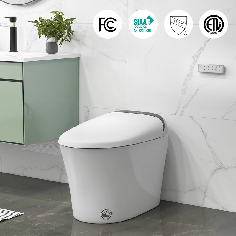 One Piece Elongated Smart Toilet Bidet with Heated Seat, Dual Flush (1.28 GPF) & LED Display