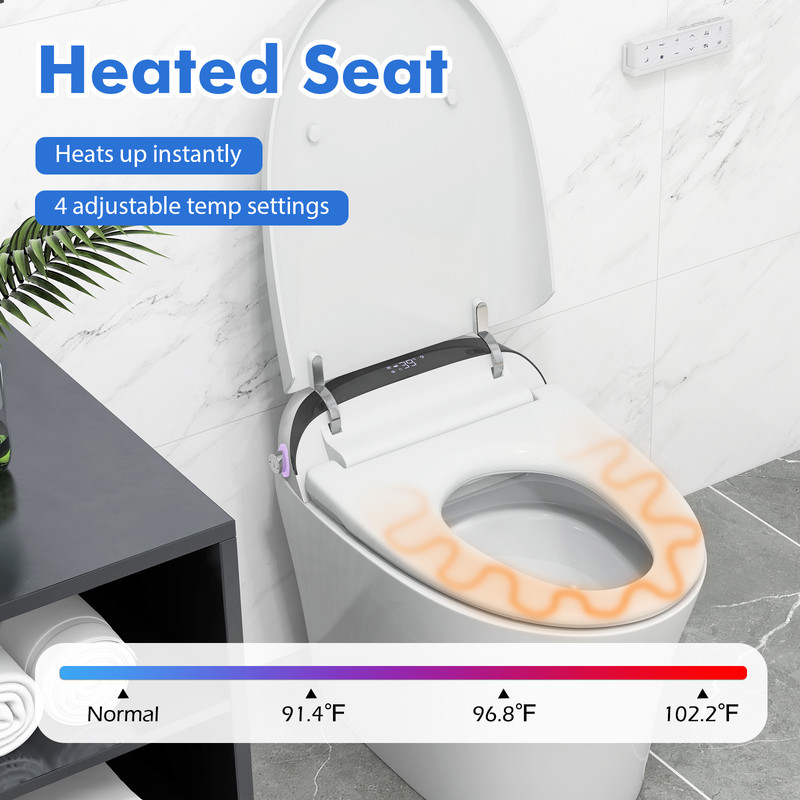 One Piece Elongated Smart Toilet Bidet with Heated Seat, Dual Flush (1.28 GPF) & LED Display