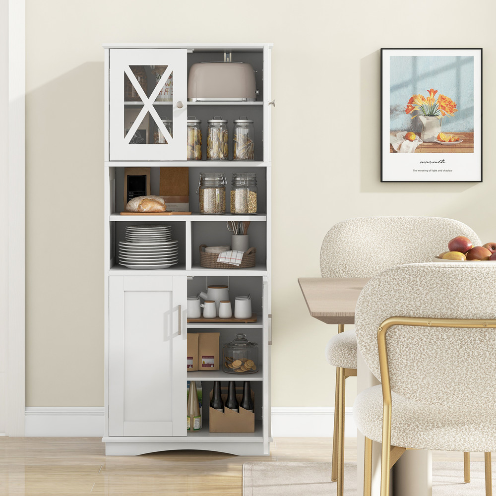 Farmhouse Style Bathroom Cabinet, Tall Floor Storage with Adjustable Shelves & Acrylic Doors
