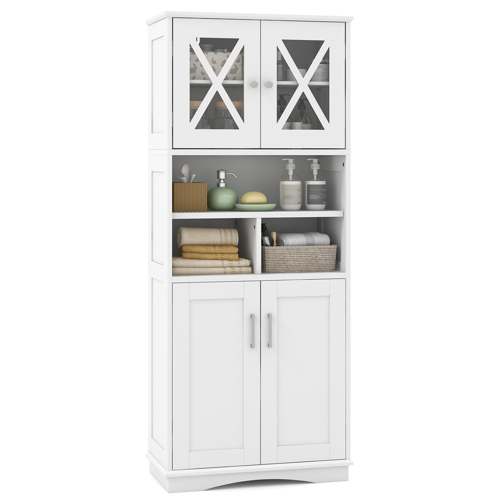 Farmhouse Style Bathroom Cabinet, Tall Floor Storage with Adjustable Shelves & Acrylic Doors
