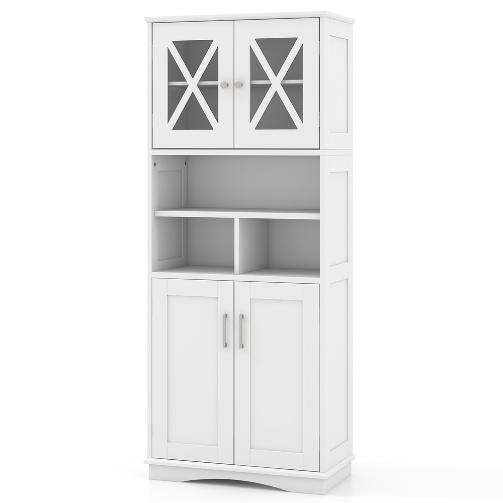 Farmhouse Style Bathroom Cabinet, Tall Floor Storage with Adjustable Shelves & Acrylic Doors