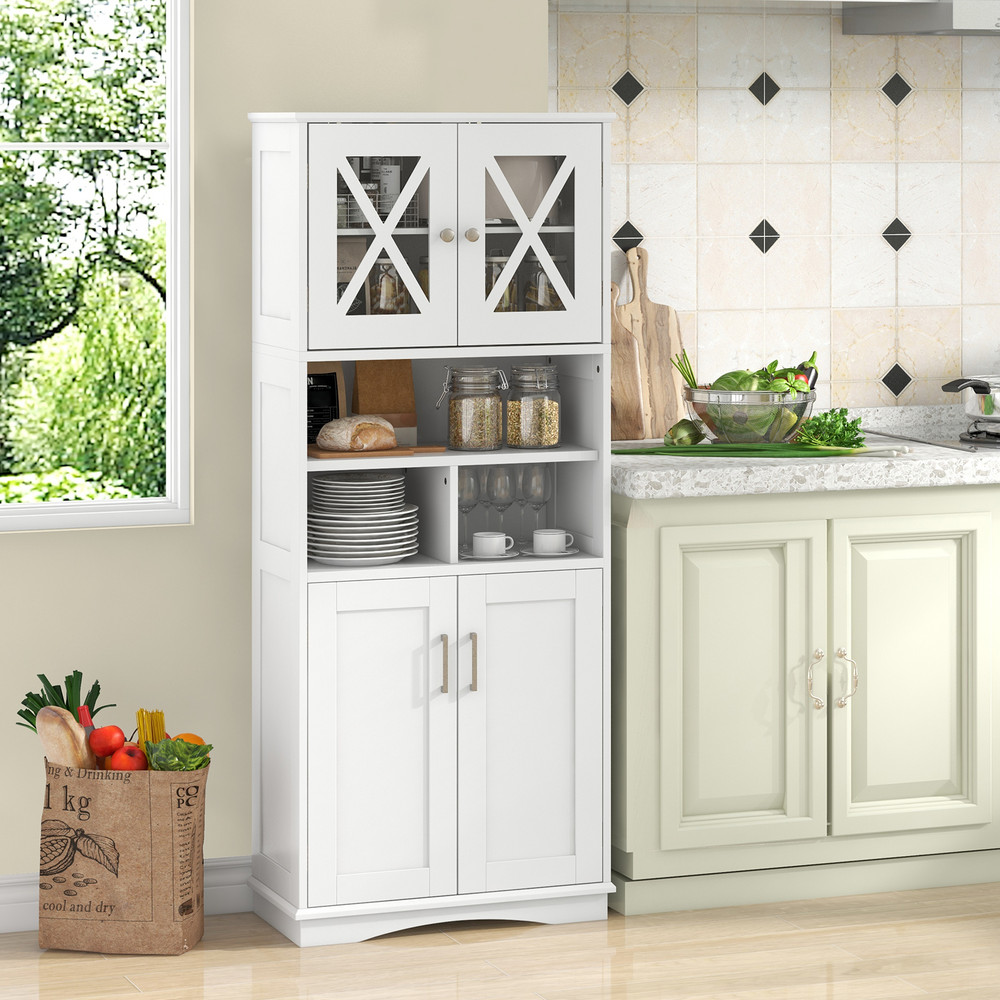 Farmhouse Style Bathroom Cabinet, Tall Floor Storage with Adjustable Shelves & Acrylic Doors