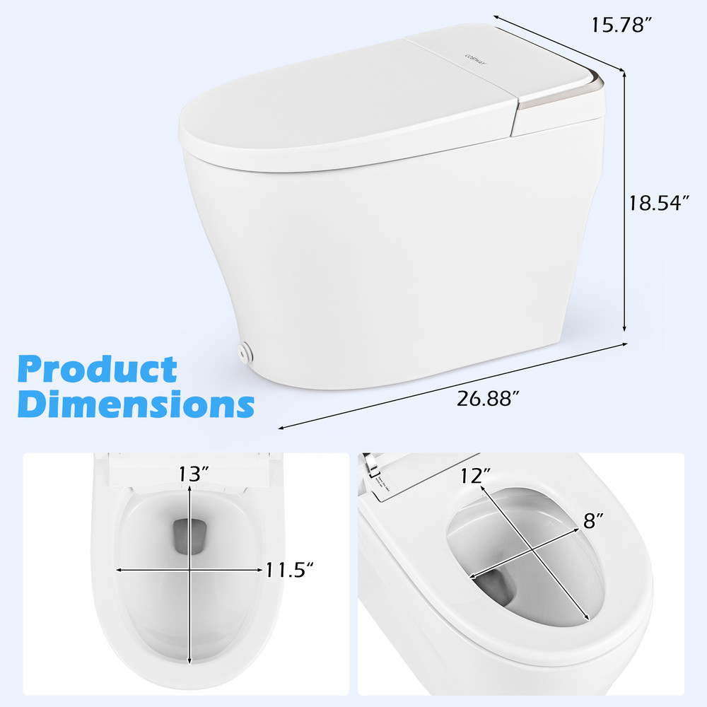Smart Bidet Toilet, Adjustable Heated Seat, Auto Open Lid & Multi Functional Wash (Elongated Bowl)