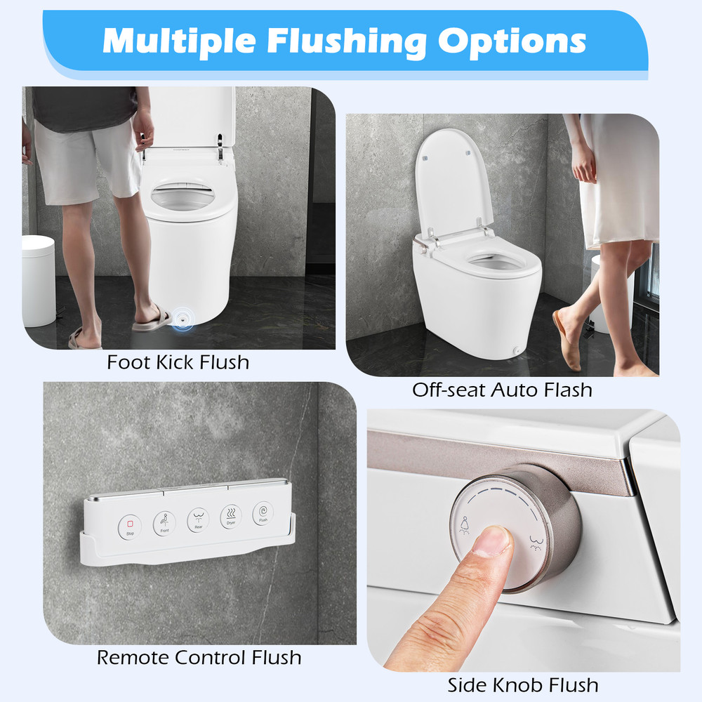 Smart Bidet Toilet, Adjustable Heated Seat, Auto Open Lid & Multi Functional Wash (Elongated Bowl)
