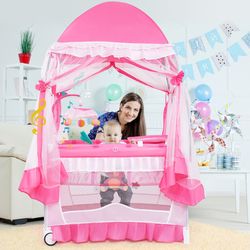 4 in 1 portable baby playard with carry bag, foldable playpen, bassinet & diaper changer