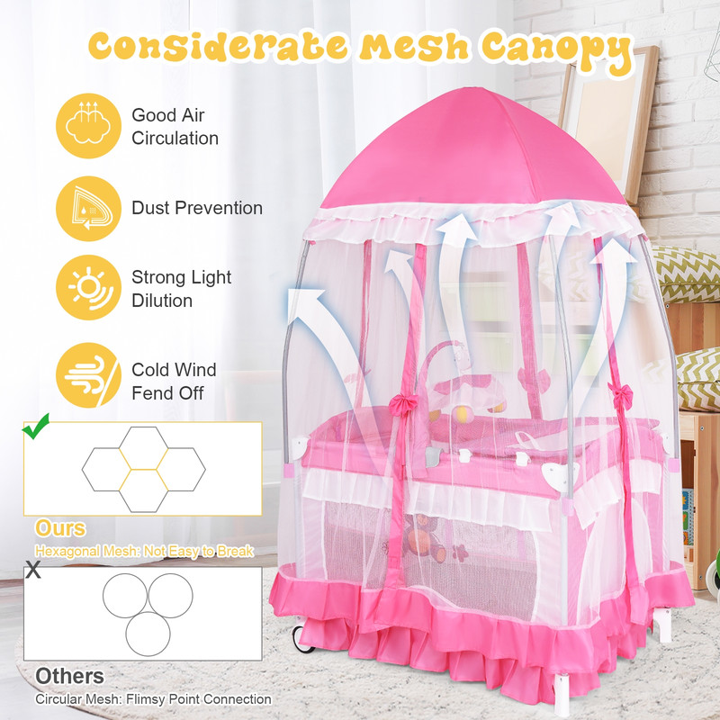 4 in 1 Portable Baby Playard with Carry Bag, Foldable Playpen, Bassinet & Diaper Changer