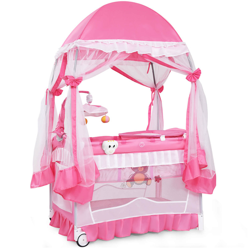 4 in 1 Portable Baby Playard with Carry Bag, Foldable Playpen, Bassinet & Diaper Changer