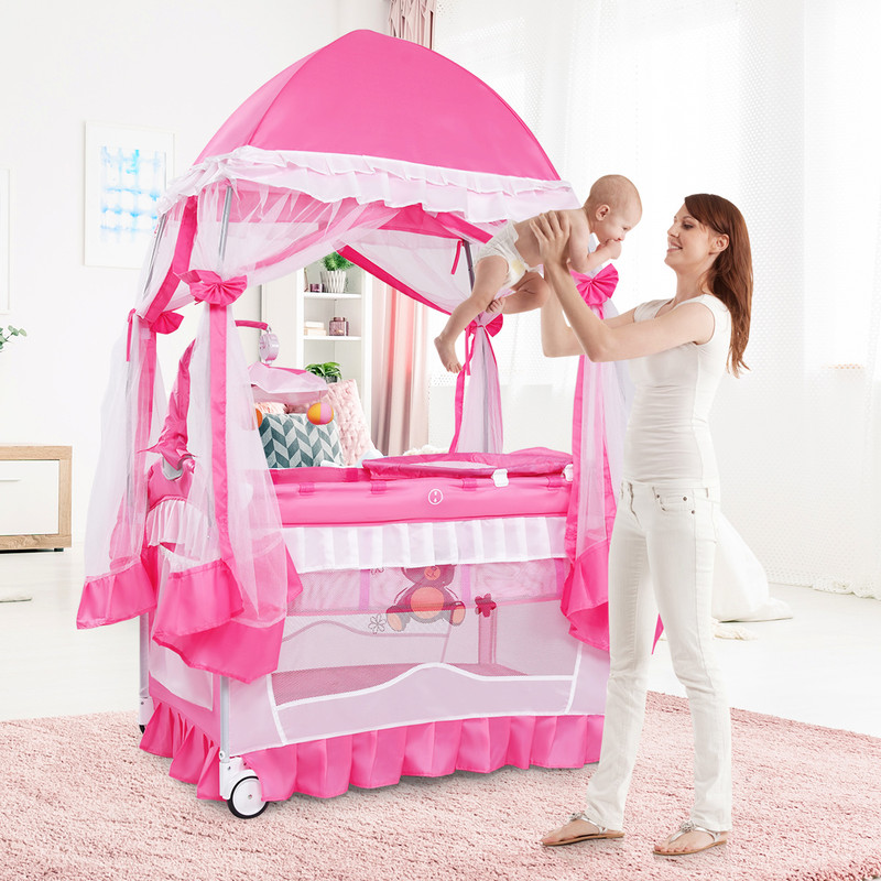 4 in 1 Portable Baby Playard with Carry Bag, Foldable Playpen, Bassinet & Diaper Changer