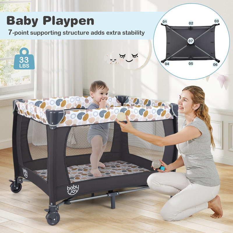 4 in 1 Convertible Baby Playard with Music & Toys, Portable Playpen, Bassinet & Changer
