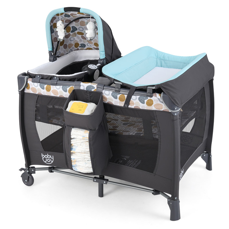 4 in 1 Convertible Baby Playard with Music & Toys, Portable Playpen, Bassinet & Changer
