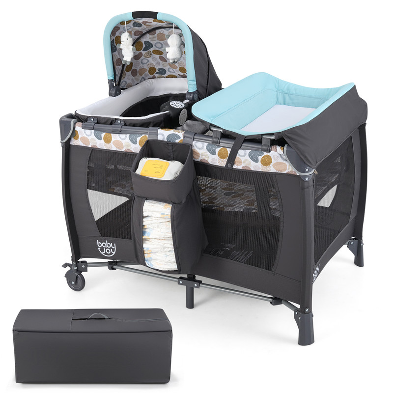 4 in 1 Convertible Baby Playard with Music & Toys, Portable Playpen, Bassinet & Changer