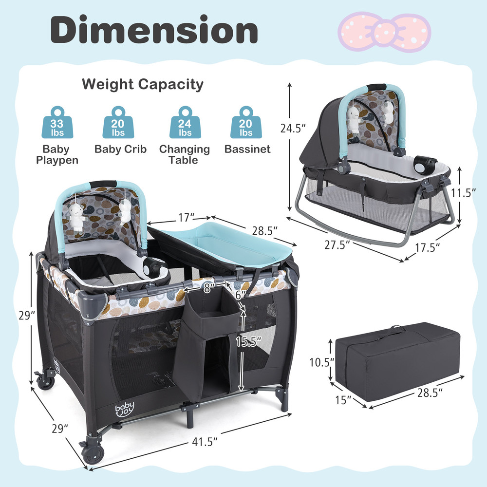 4 in 1 Convertible Baby Playard with Music & Toys, Portable Playpen, Bassinet & Changer