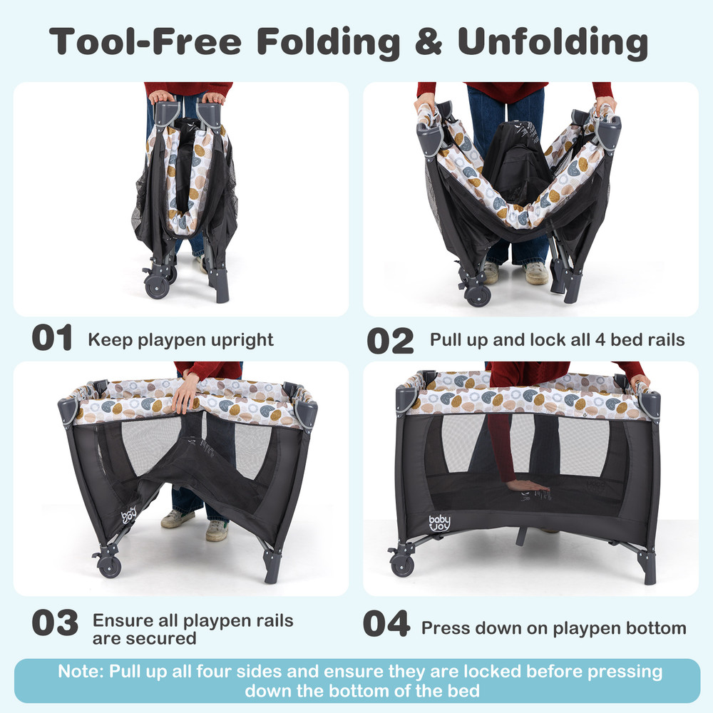 4 in 1 Convertible Baby Playard with Music & Toys, Portable Playpen, Bassinet & Changer