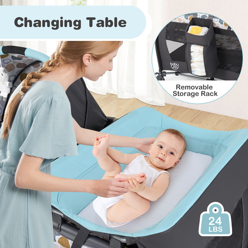 4 in 1 Convertible Baby Playard with Music & Toys, Portable Playpen, Bassinet & Changer