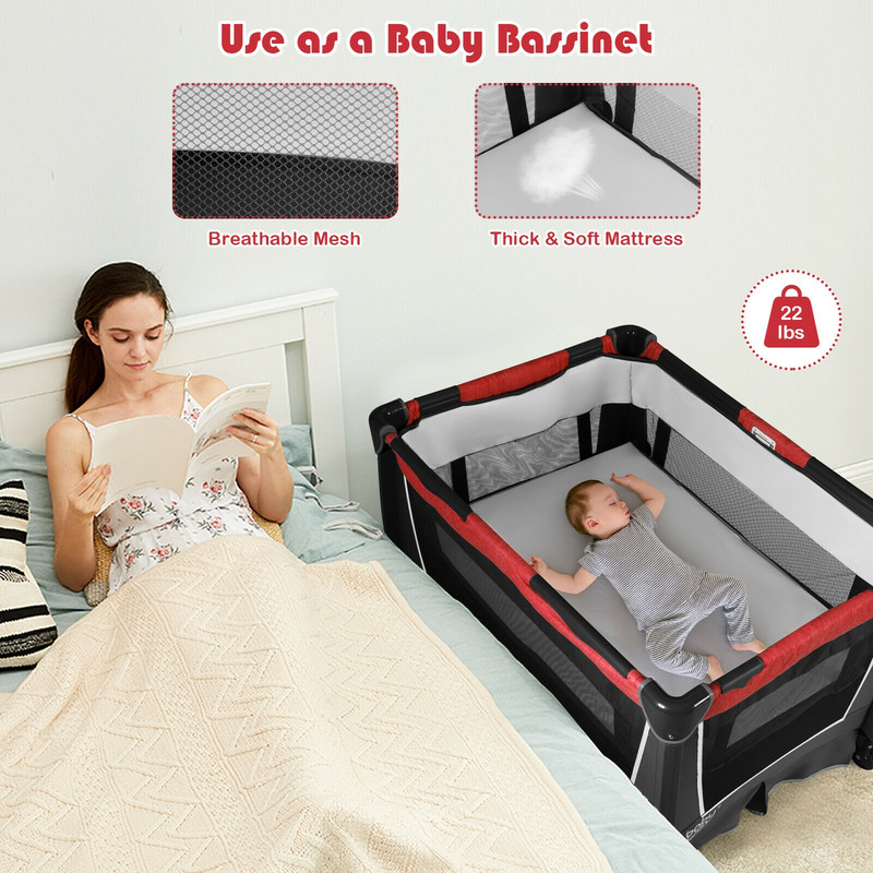 4 In 1 Convertible Portable Baby Play Yard With Toys Music Player MultiFunctional Crib Playpen Di 4