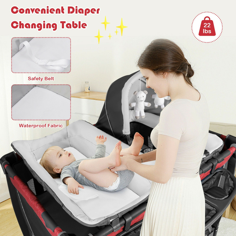 4 In 1 Convertible Portable Baby Play Yard With Toys Music Player MultiFunctional Crib Playpen Di 6