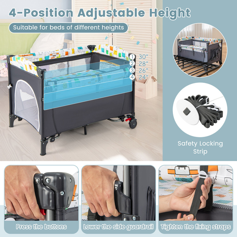 5 In 1 Foldable Baby Playpen Bedside Crib With Music Box Multi Functional Bassinet Diaper Changer 7