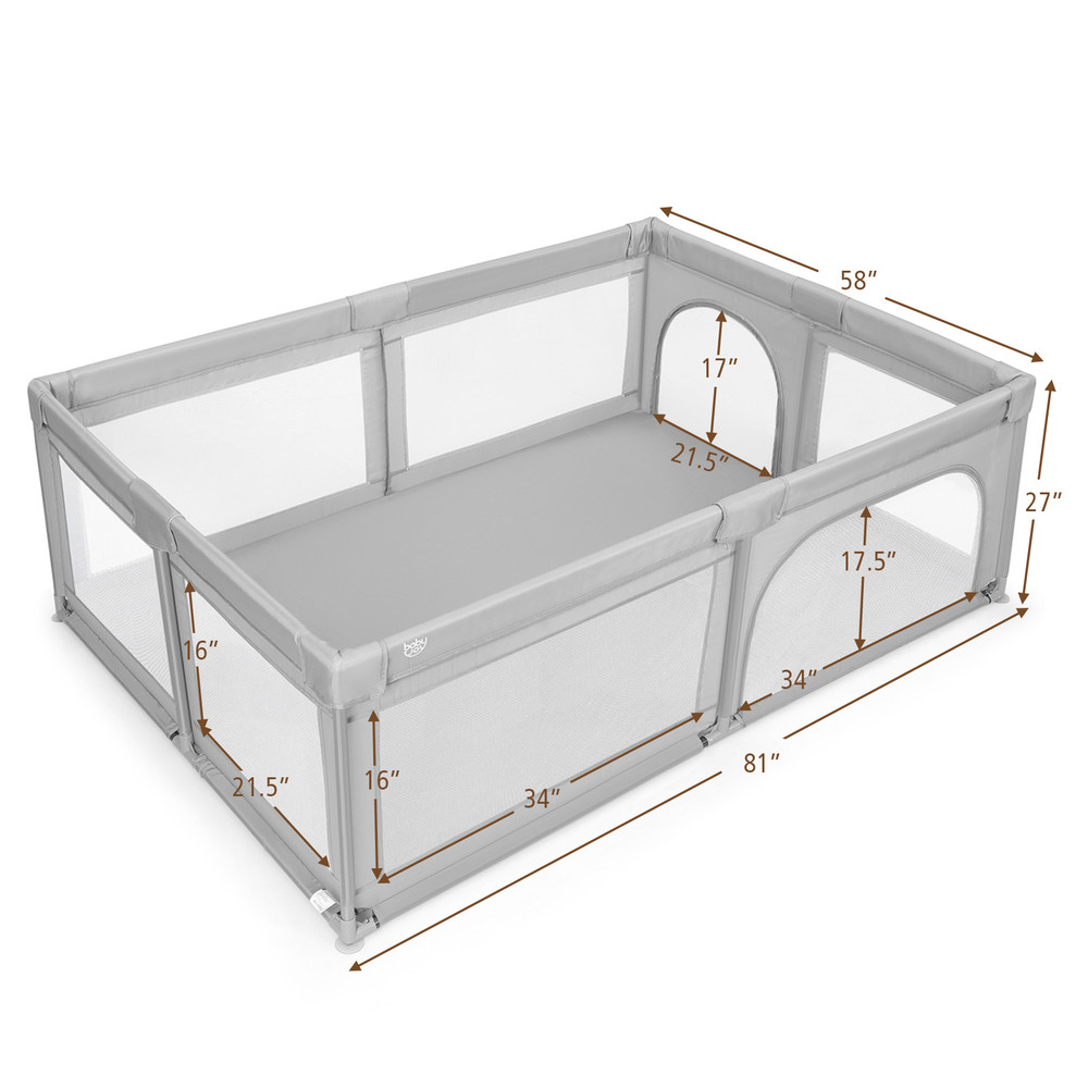 Extra Large Baby Playpen With 50 Ocean Balls Safety Play Yard With Zipper Doors Breathable Mesh 4