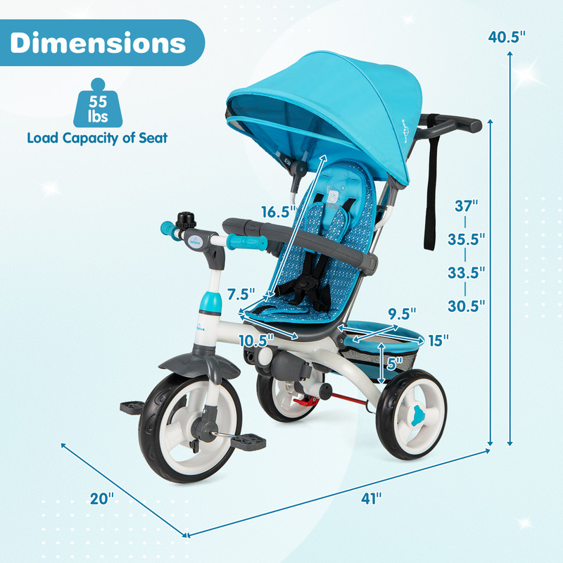5-in-1 Detachable Baby Stroller Tricycle with Round Canopy