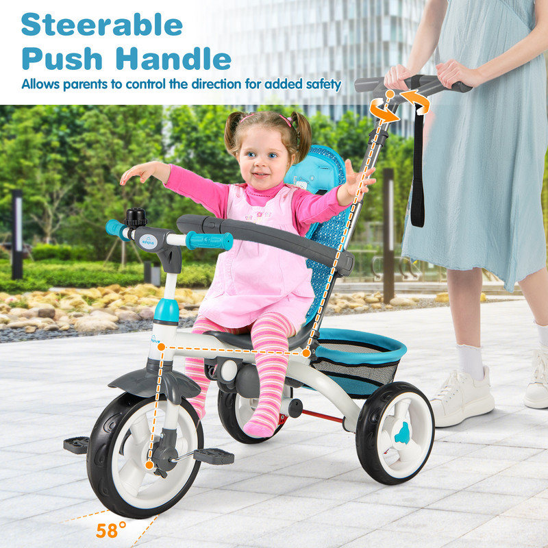 5-in-1 Detachable Baby Stroller Tricycle with Round Canopy