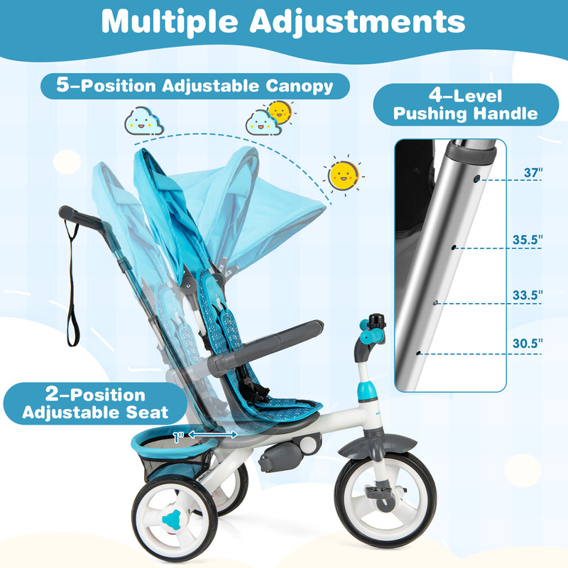 5-in-1 Detachable Baby Stroller Tricycle with Round Canopy
