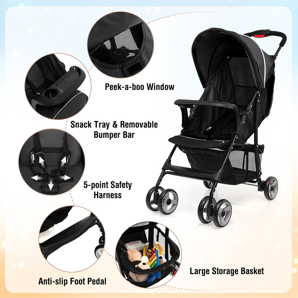 Toddler Travel Stroller for Airplane with Canopy & Adjustable Backrest, Lightweight & Compact