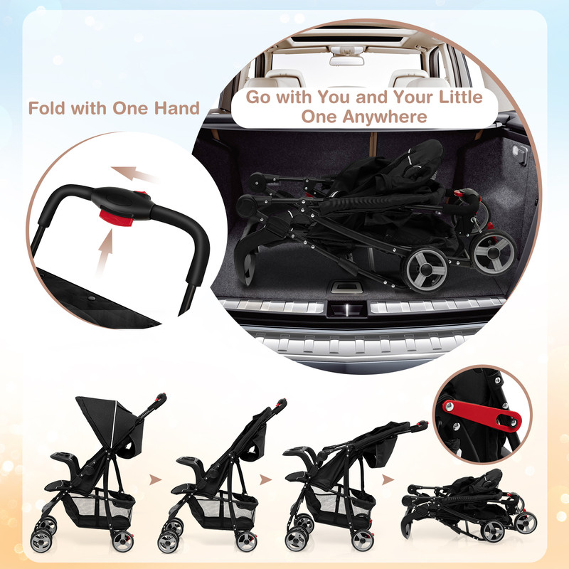 Toddler Travel Stroller for Airplane with Canopy & Adjustable Backrest, Lightweight & Compact