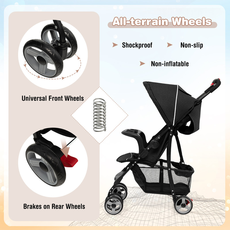 Toddler Travel Stroller for Airplane with Canopy & Adjustable Backrest, Lightweight & Compact