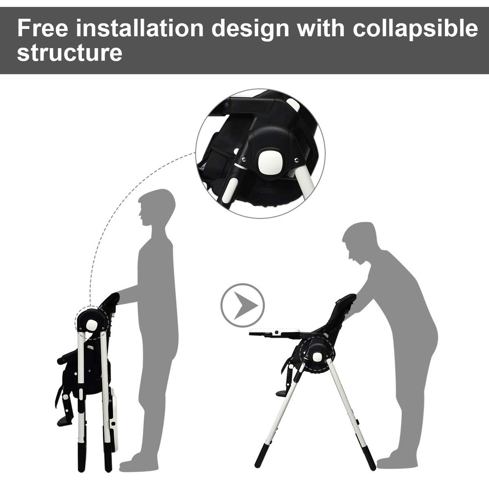 Foldable High Chair with Multiple Adjustable Backrests, Space-Saving & Safe for Babies