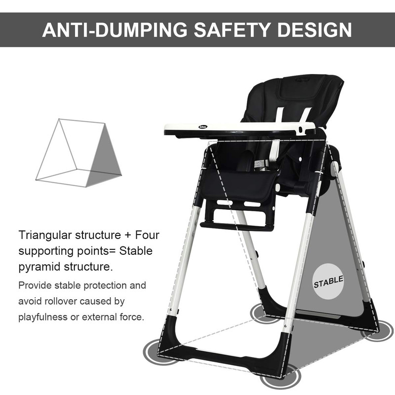 Foldable High Chair with Multiple Adjustable Backrests, Space-Saving & Safe for Babies