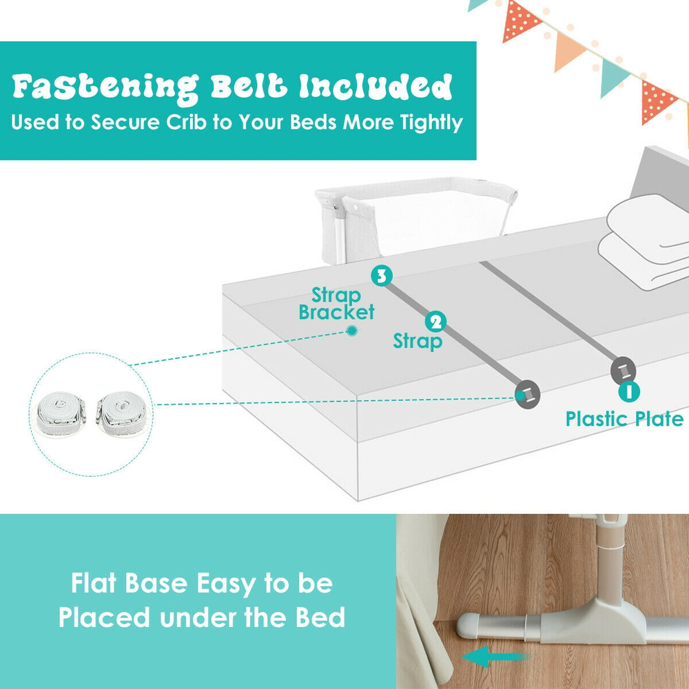 Height Adjustable Baby Side Crib with Music Box & Toys, Portable Co-Sleeper Bassinet