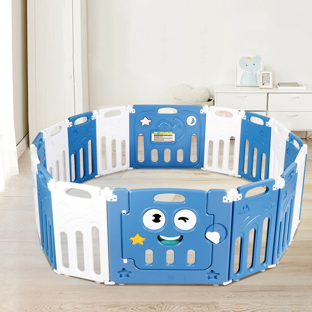 16-Panel Foldable Baby Playpen, Adjustable Kids Activity Centre with Game Panel