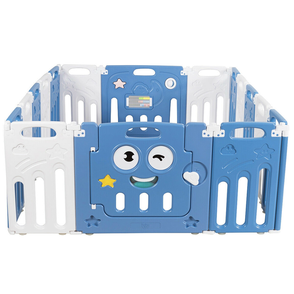 16-Panel Foldable Baby Playpen, Adjustable Kids Activity Centre with Game Panel