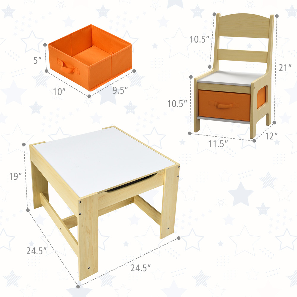 Kids Table and Chairs Set with Storage Boxes, Blackboard & Whiteboard Drawing Table for Toddlers