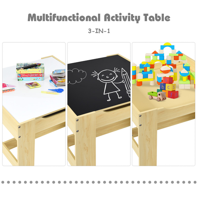 Kids Table and Chairs Set with Storage Boxes, Blackboard & Whiteboard Drawing Table for Toddlers
